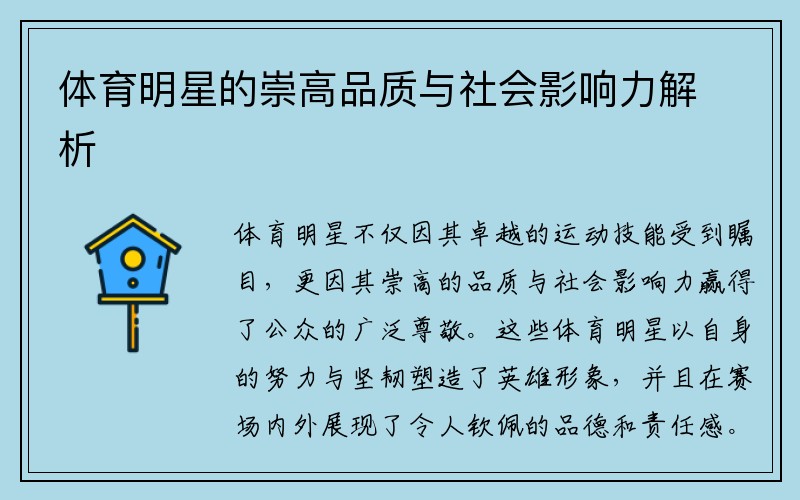 体育明星的崇高品质与社会影响力解析